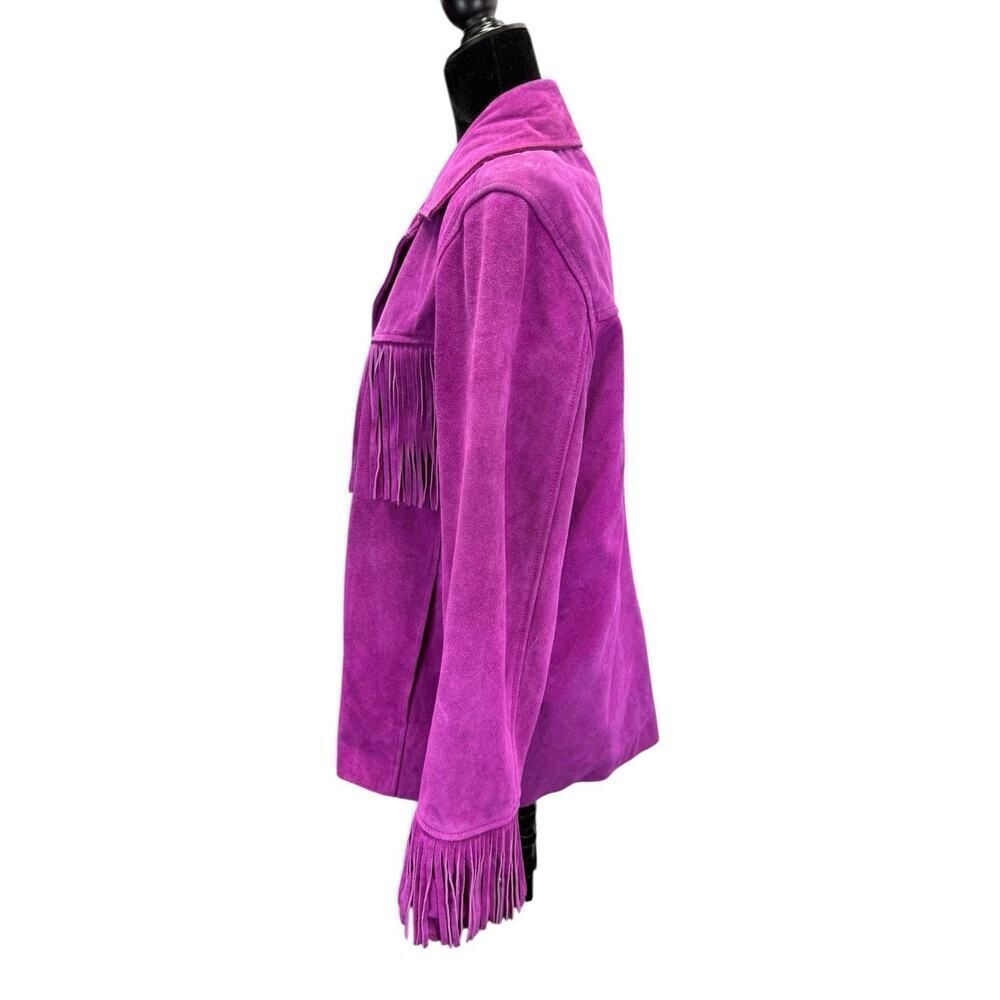 Nasty Gal Real Suede Fringe Jacket Orchid Pink Western Boho Oversized US 6 - Picture 7 of 13
